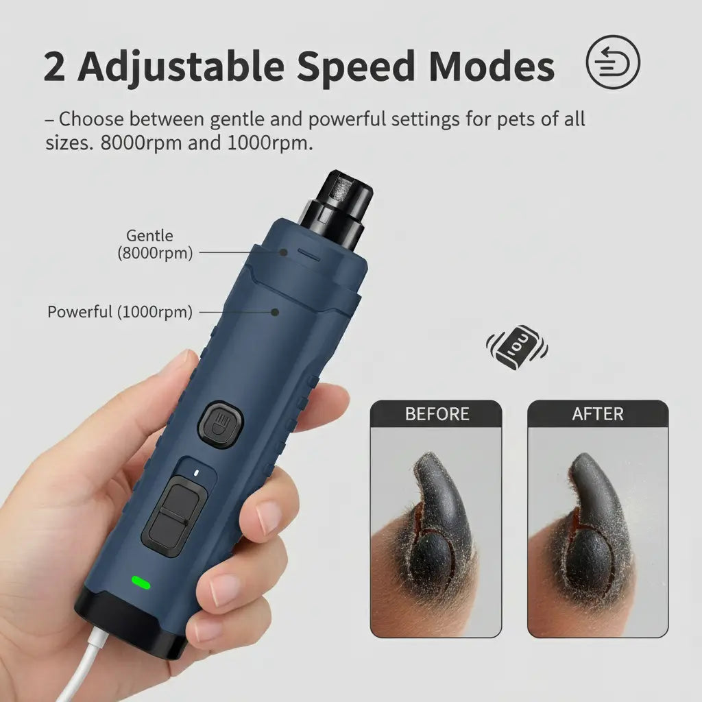 PetNails Pro 1.0™ – 2-Speed Rechargeable LED Pet Nail Grinder | Quiet & Safe Dog and Cat Clipper