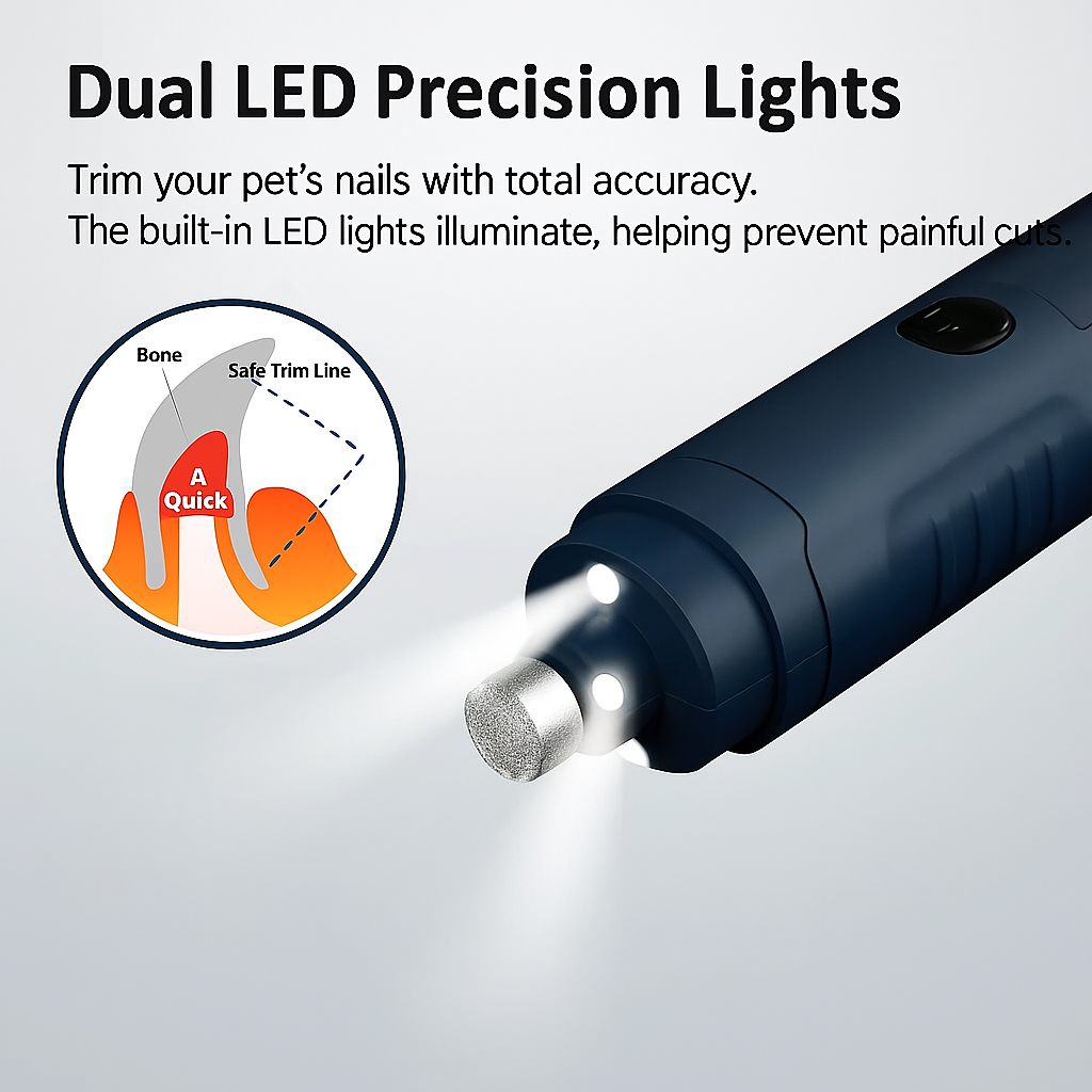 PetNails Pro 1.0™ – 2-Speed Rechargeable LED Pet Nail Grinder | Quiet & Safe Dog and Cat Clipper