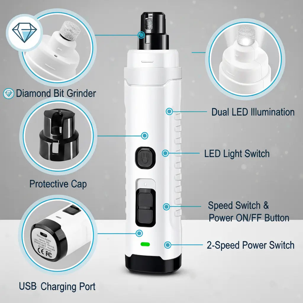 PetNails Pro 1.0™ – 2-Speed Rechargeable LED Pet Nail Grinder | Quiet & Safe Dog and Cat Clipper