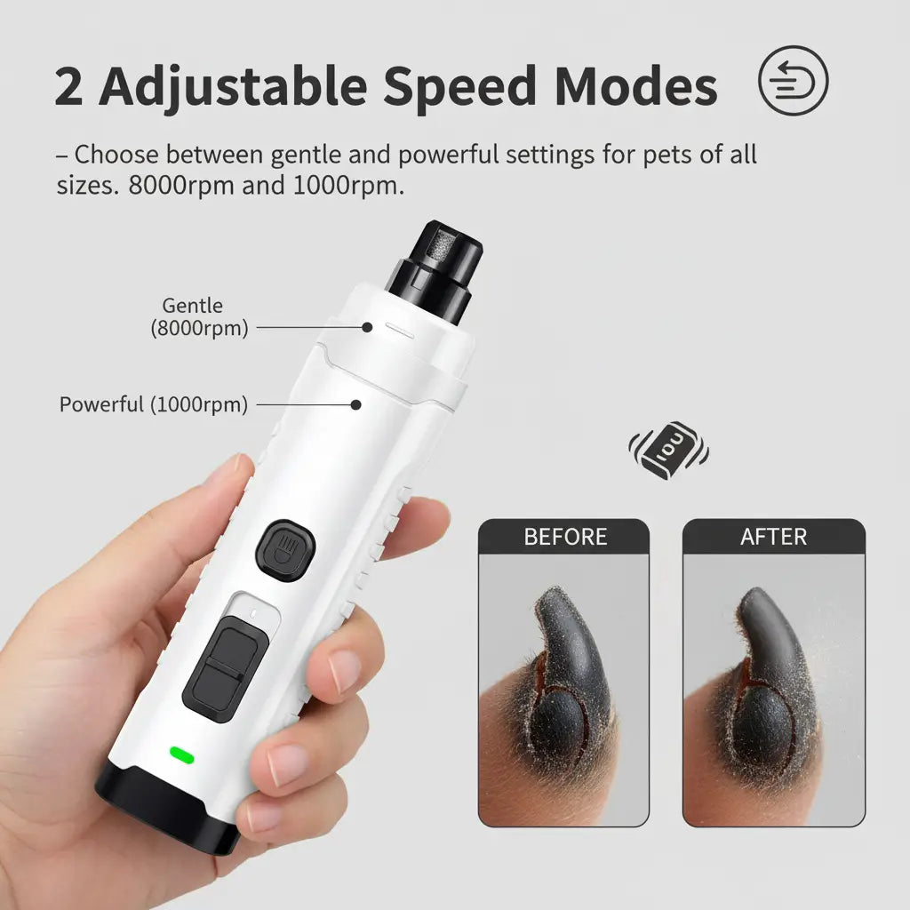 PetNails Pro 1.0™ – 2-Speed Rechargeable LED Pet Nail Grinder | Quiet & Safe Dog and Cat Clipper